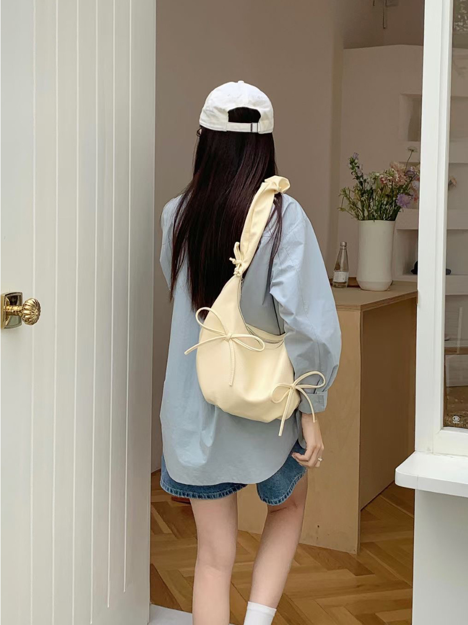 [5 colors] Ribbon Ballet Core Shirring Laser Tote Bag/Shoulder Bag