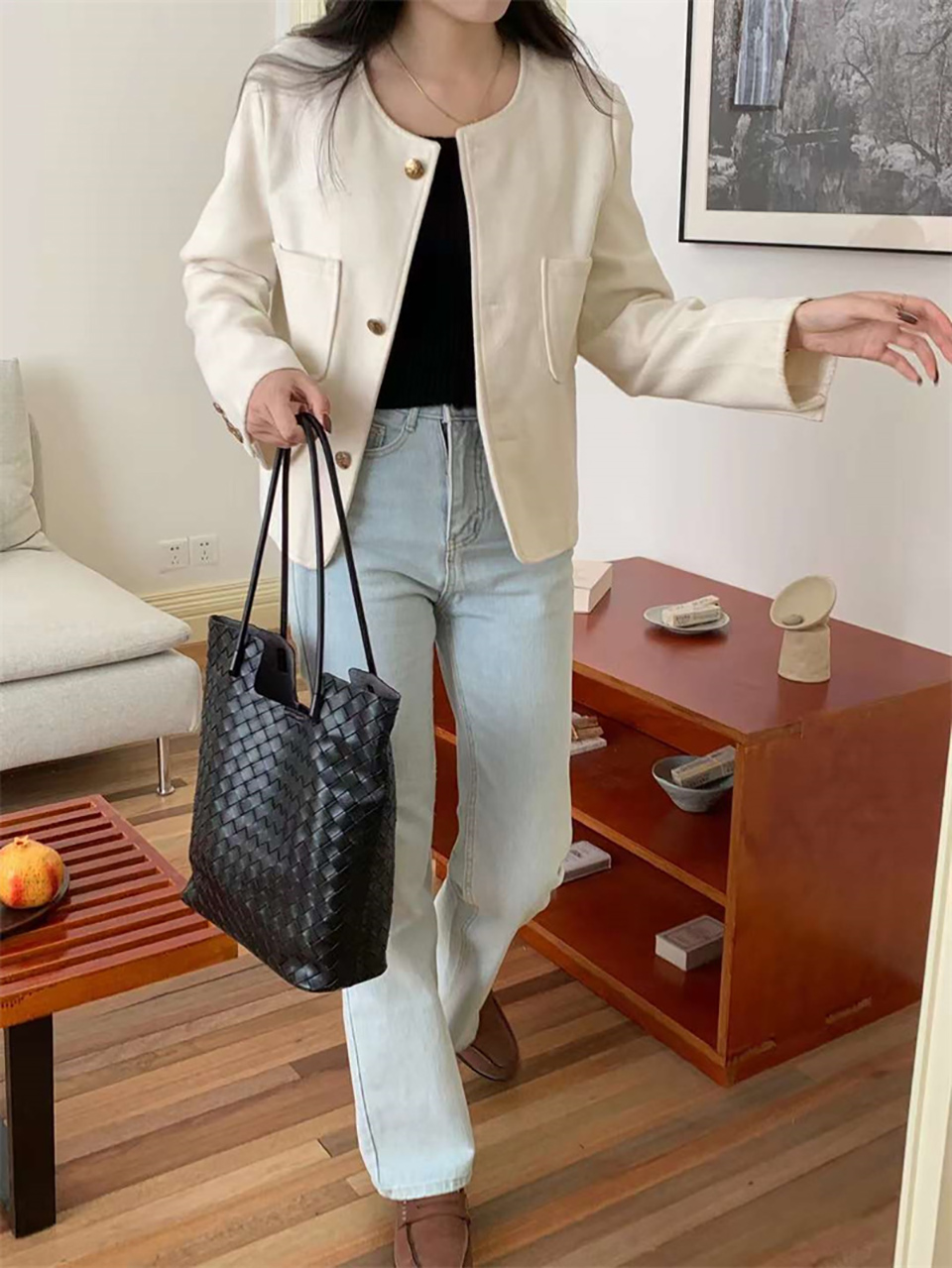 [Pouch Set] Classic Leather Square Tote Bag/Shoulder Bag