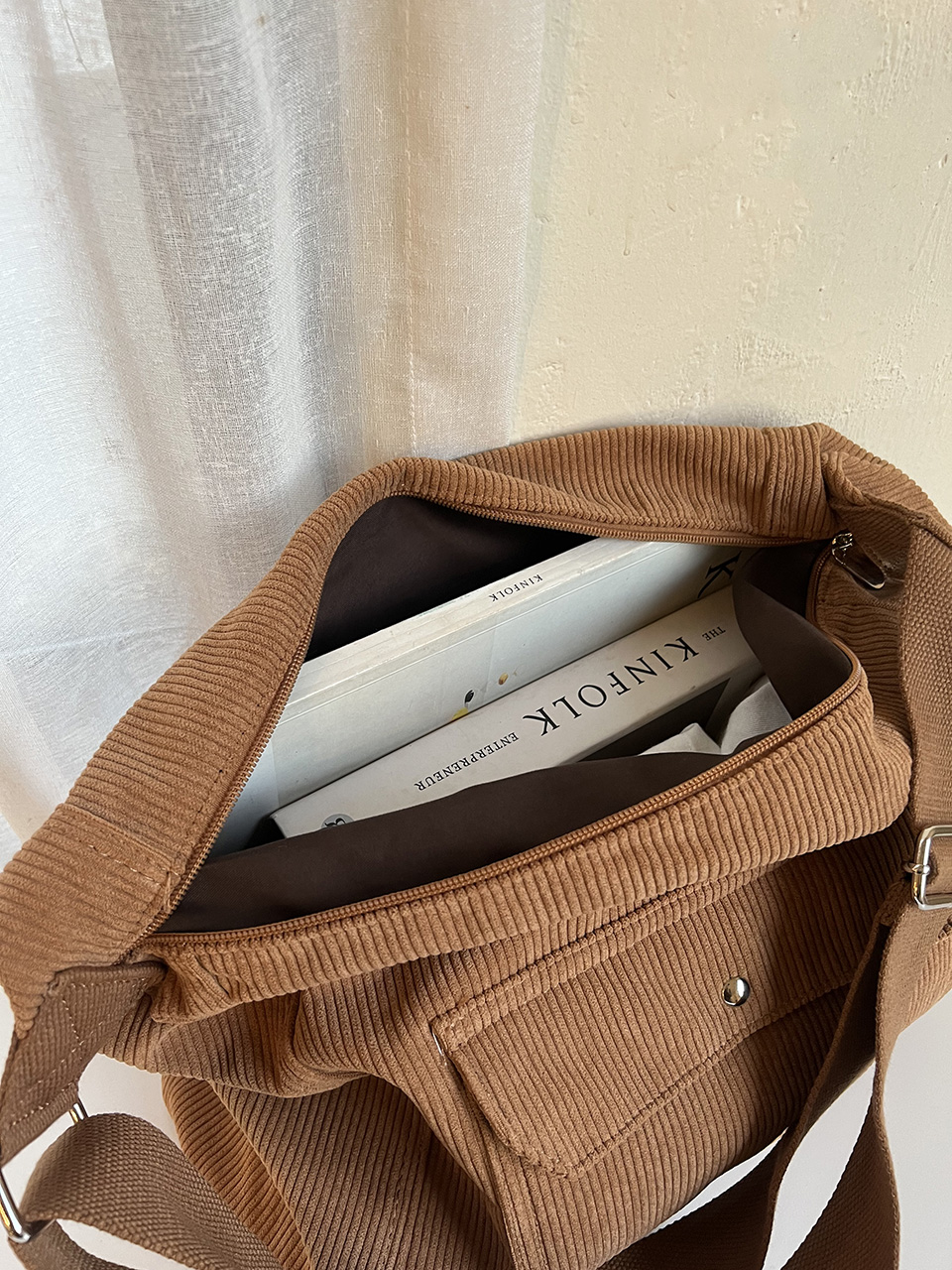 Corduroy Pocket Big Cross Eco Bag (6 colors)