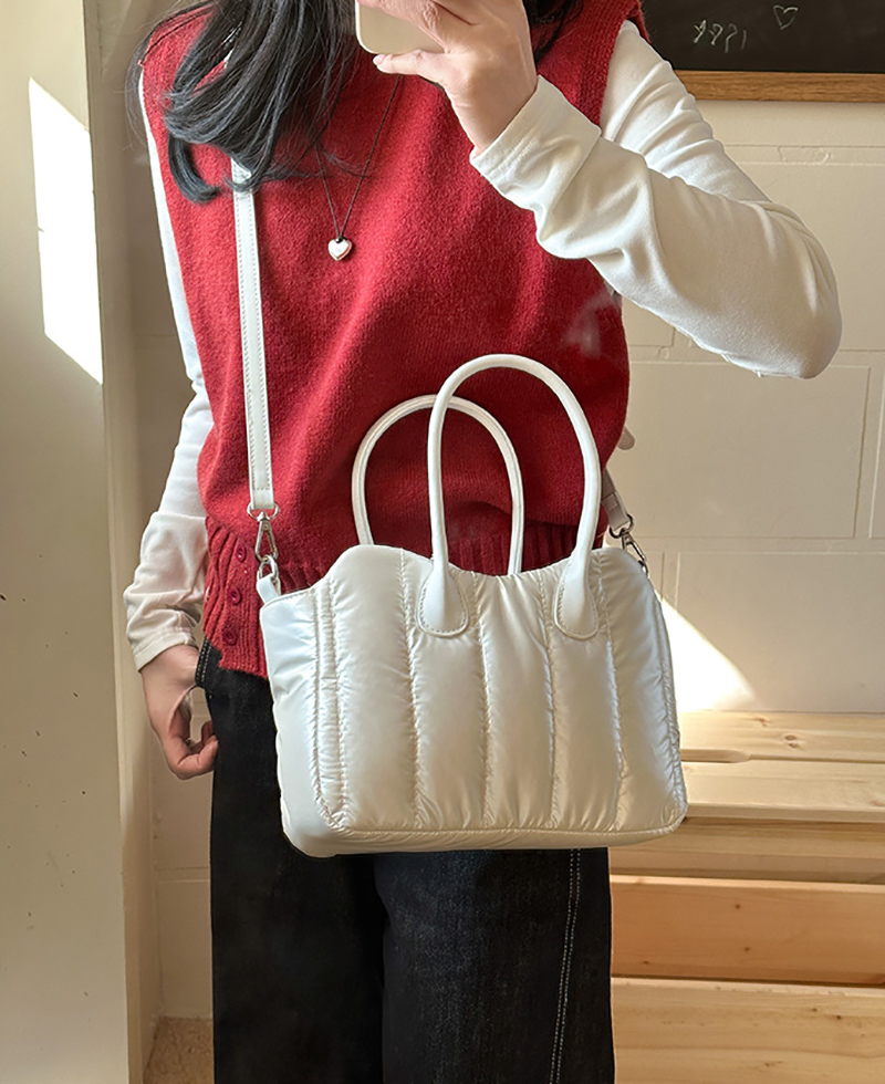 Down nylon quilted tote bag