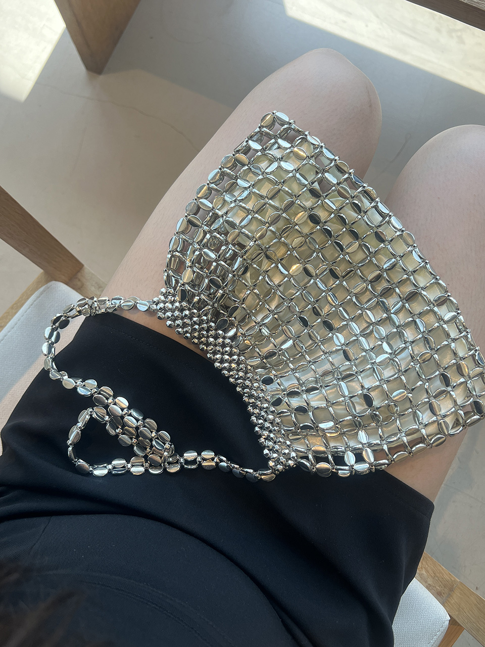 Metal Bead Net Mini Shoulder Bag