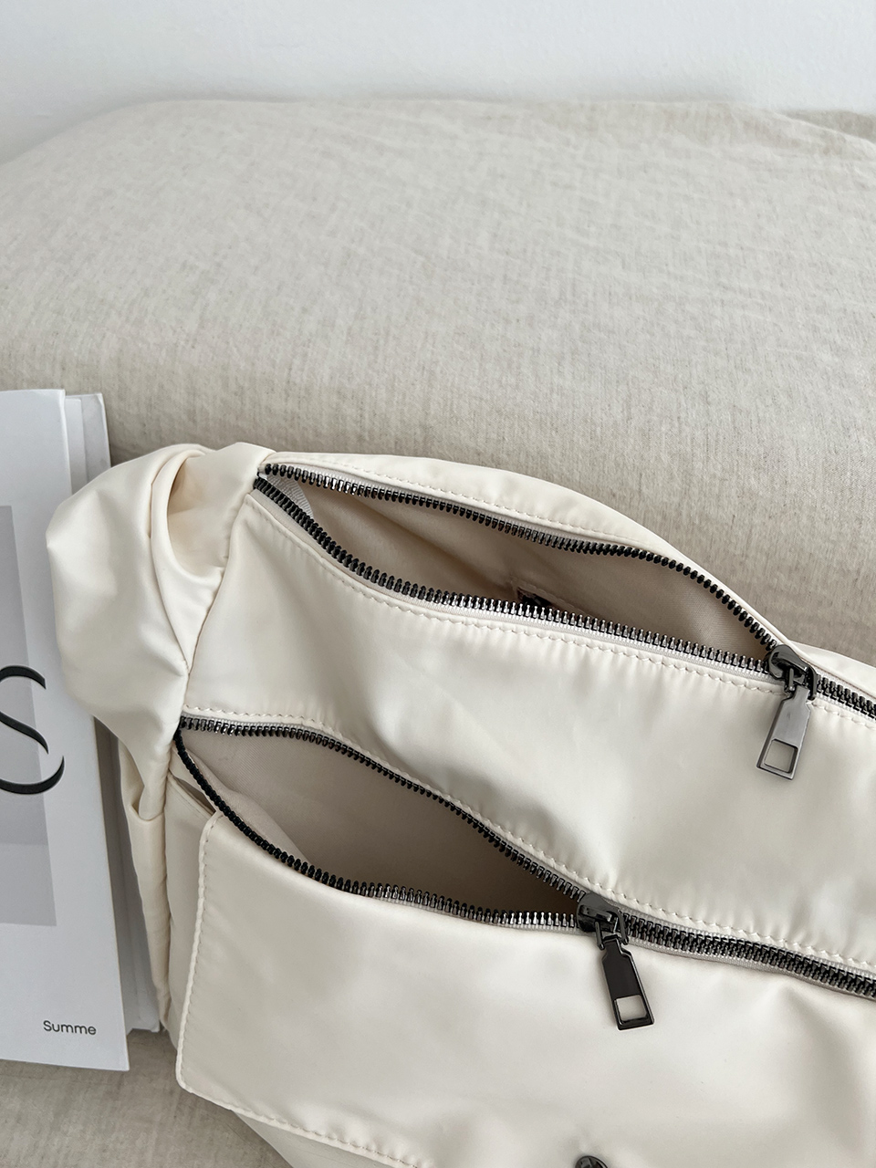 Apes Nylon Zipper Big Shoulder Bag