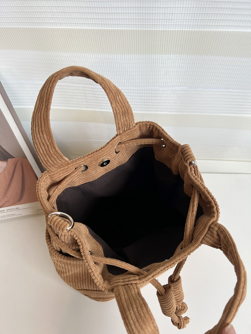 Corduroy Mini Bucket Bag, Bucket Cloth Eco Bag (6 colors)