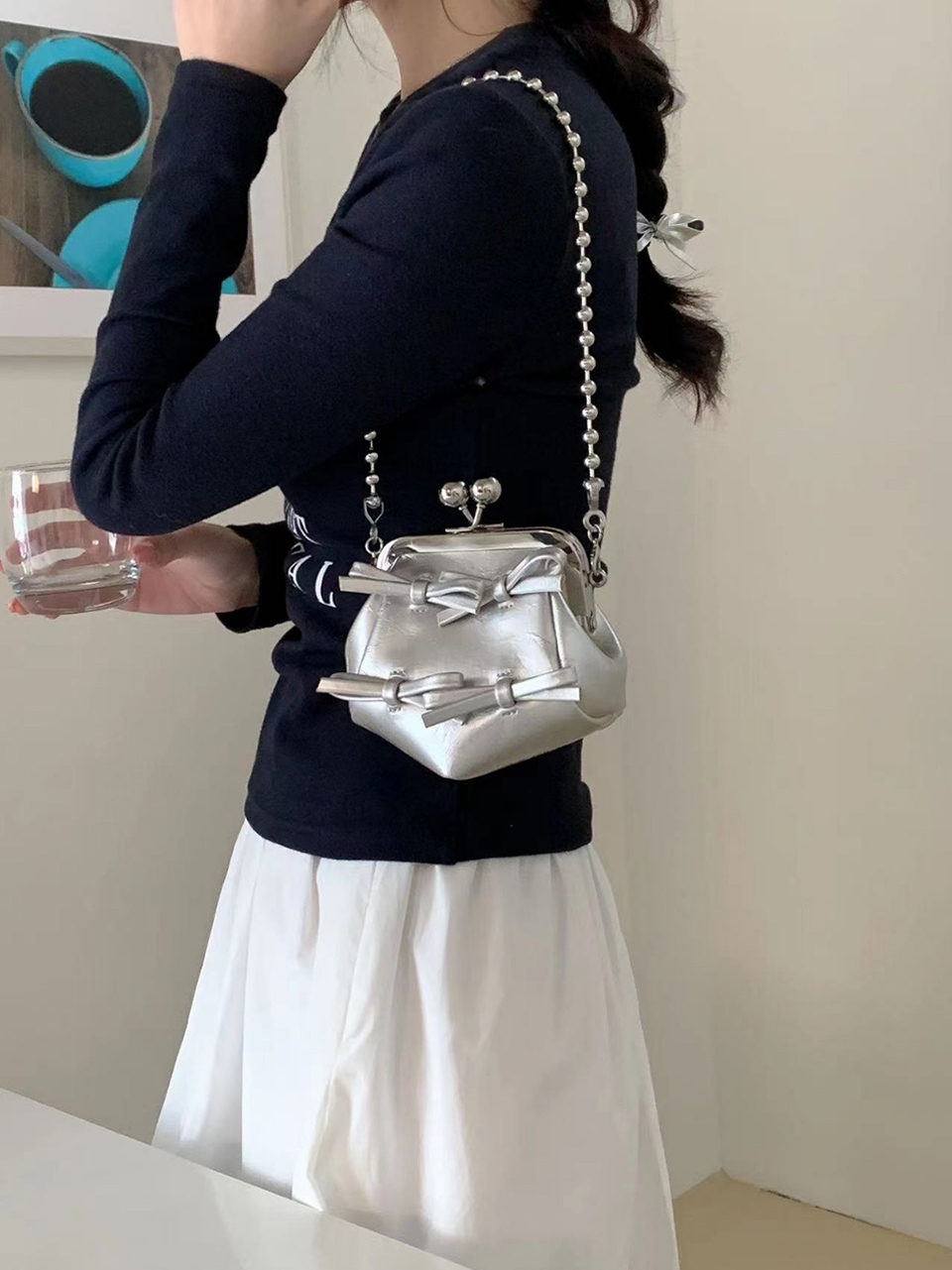 Ribbon 2-Way Chain Mini Crossbody Bag (2 Strap Types)