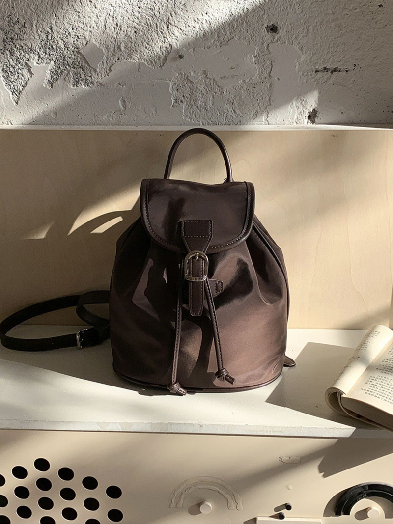 Buckle Faux Leather Nylon Mini Backpack (4 colors)