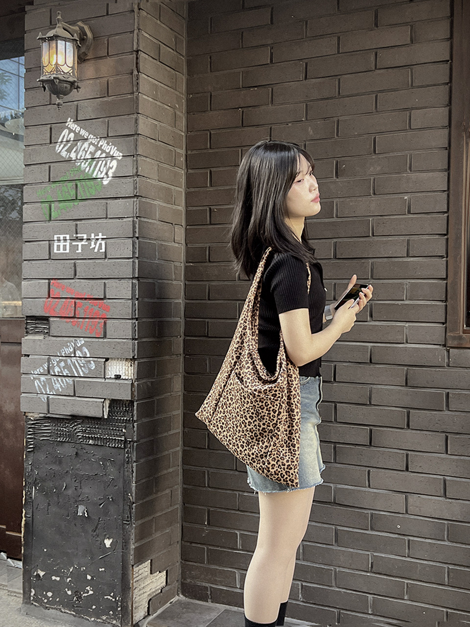 Leopard print suede eco bag/tote bag