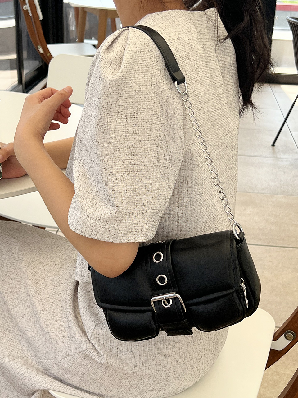 Eyelet Leather Belt Chain Mini Shoulder Bag