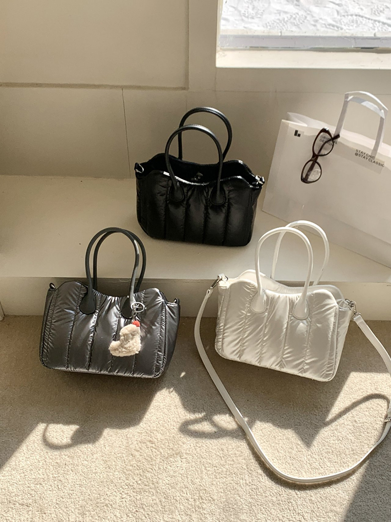 Down nylon quilted tote bag