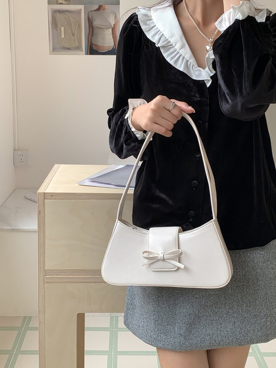 Ballet Core Ribbon Baguette Shoulder Bag