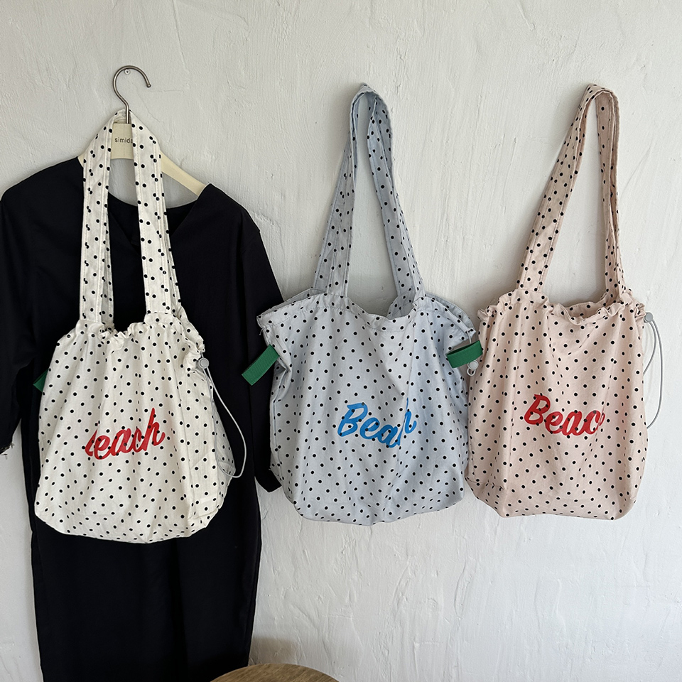 [3 colors] Dot Lettering String Bucket Bag
