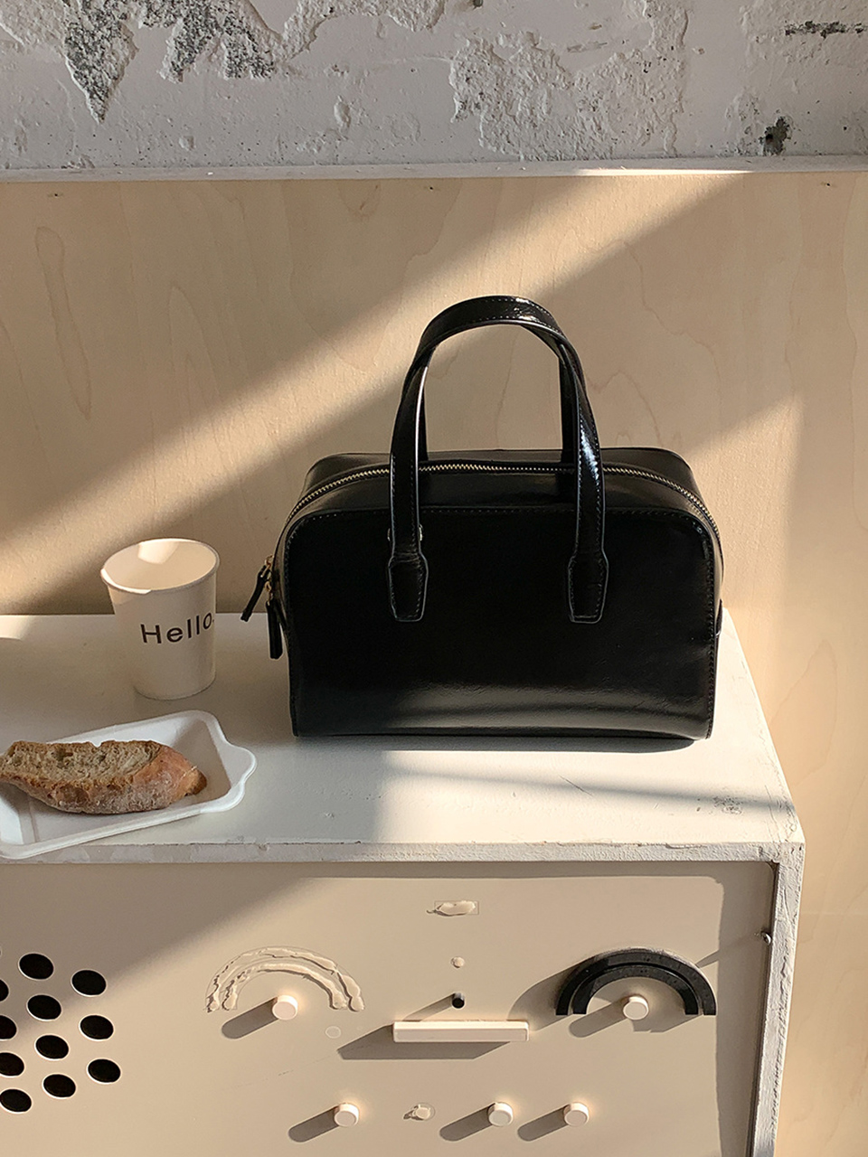 Square zip-up leather tote bag (4 colors)