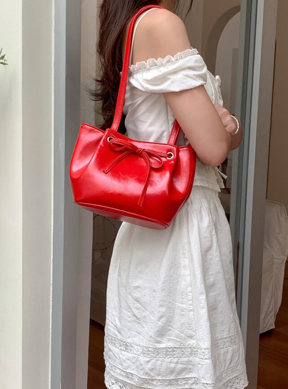 Ribbon Ballet Core Wrinkle Leather Tote Bag (6 colors)