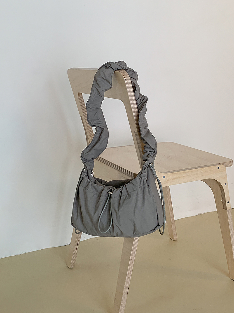 Shirring nylon pocket string shoulder bag (3 colors)
