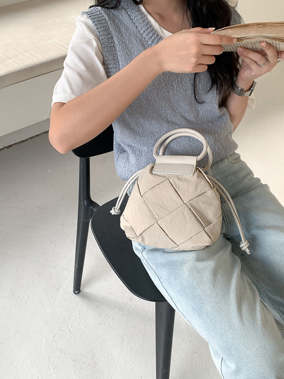 Quilted Nylon Mini Bucket Bag (4 colors)