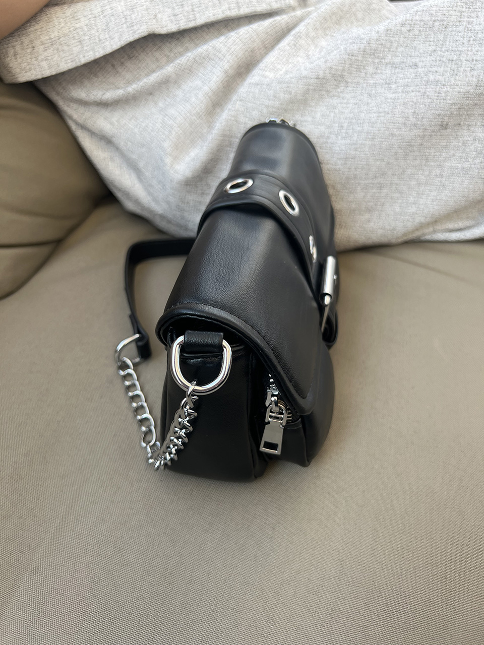 Eyelet Leather Belt Chain Mini Shoulder Bag