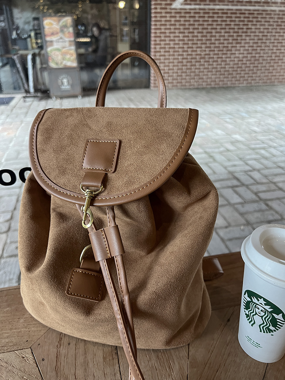 Suede String Buckle Bucket Bag/Backpack