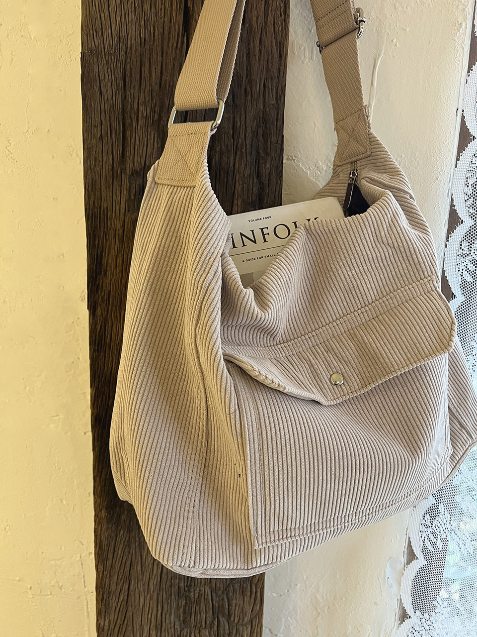 Corduroy Pocket Big Cross Eco Bag (6 colors)