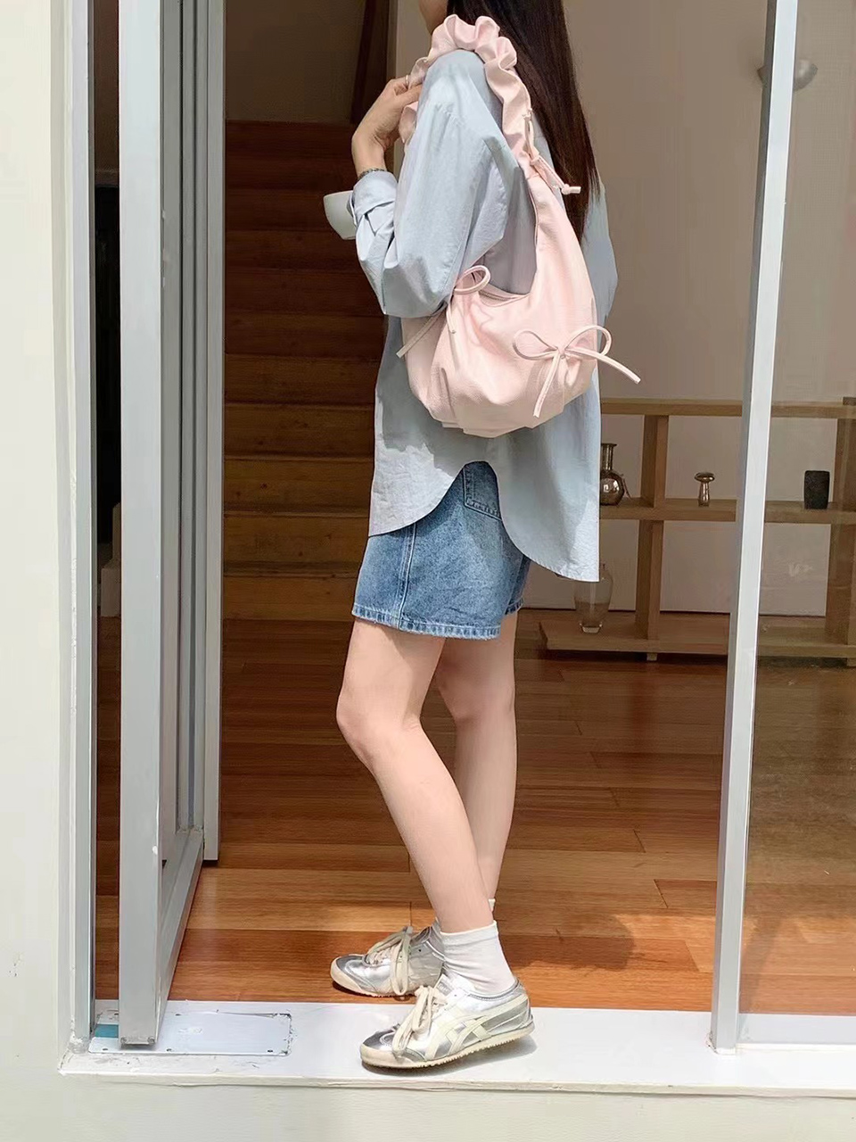 [5 colors] Ribbon Ballet Core Shirring Laser Tote Bag/Shoulder Bag