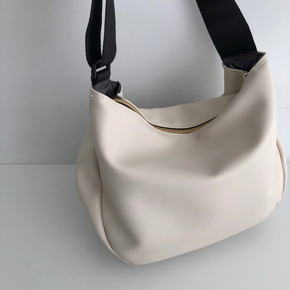 Leather String Pocket Zip-Up Crossbody Bag