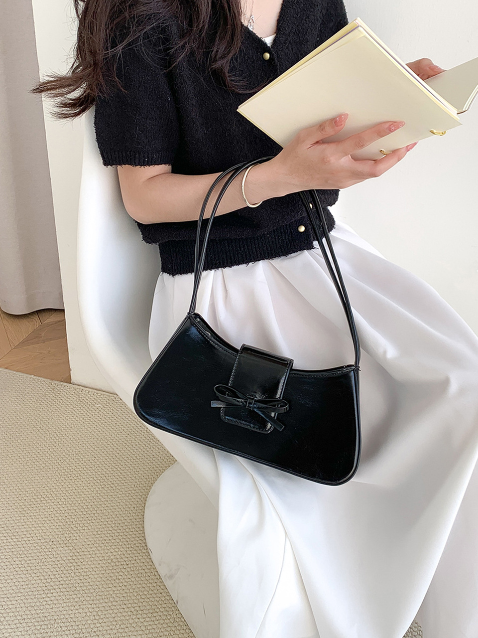 Ballet Core Ribbon Baguette Shoulder Bag