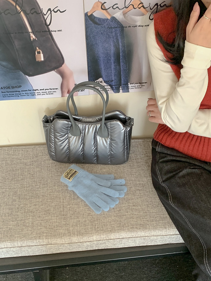 Down nylon quilted tote bag