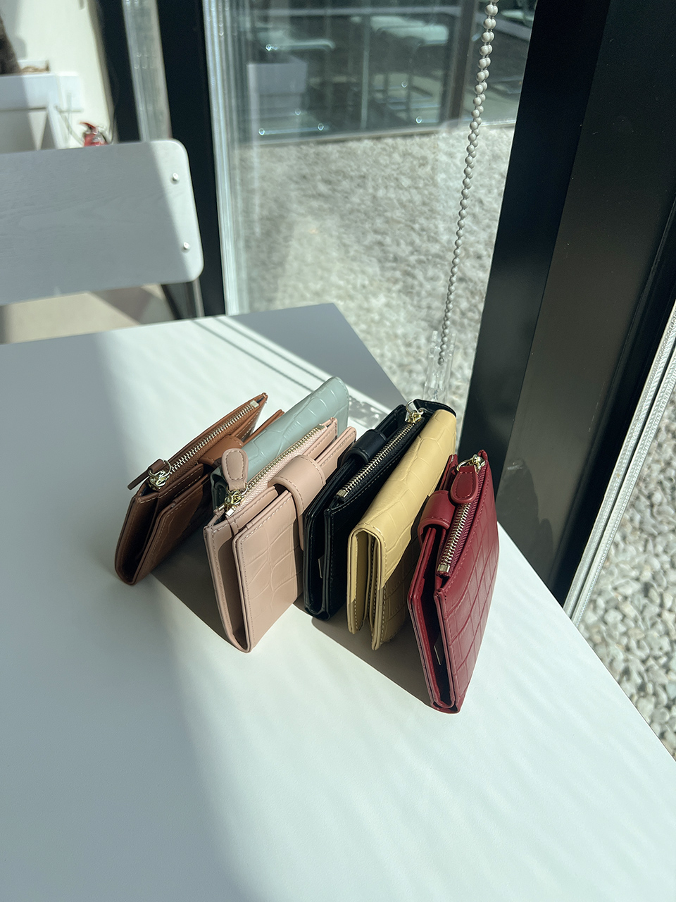 Garnet Pastel Crocodile Pattern Leather Mini Card Case