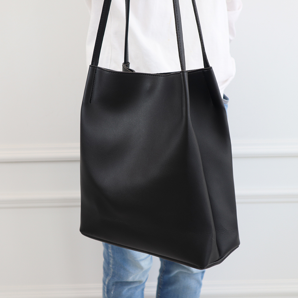 2-Pocket Square Leather Tote Bag/Shoulder Bag