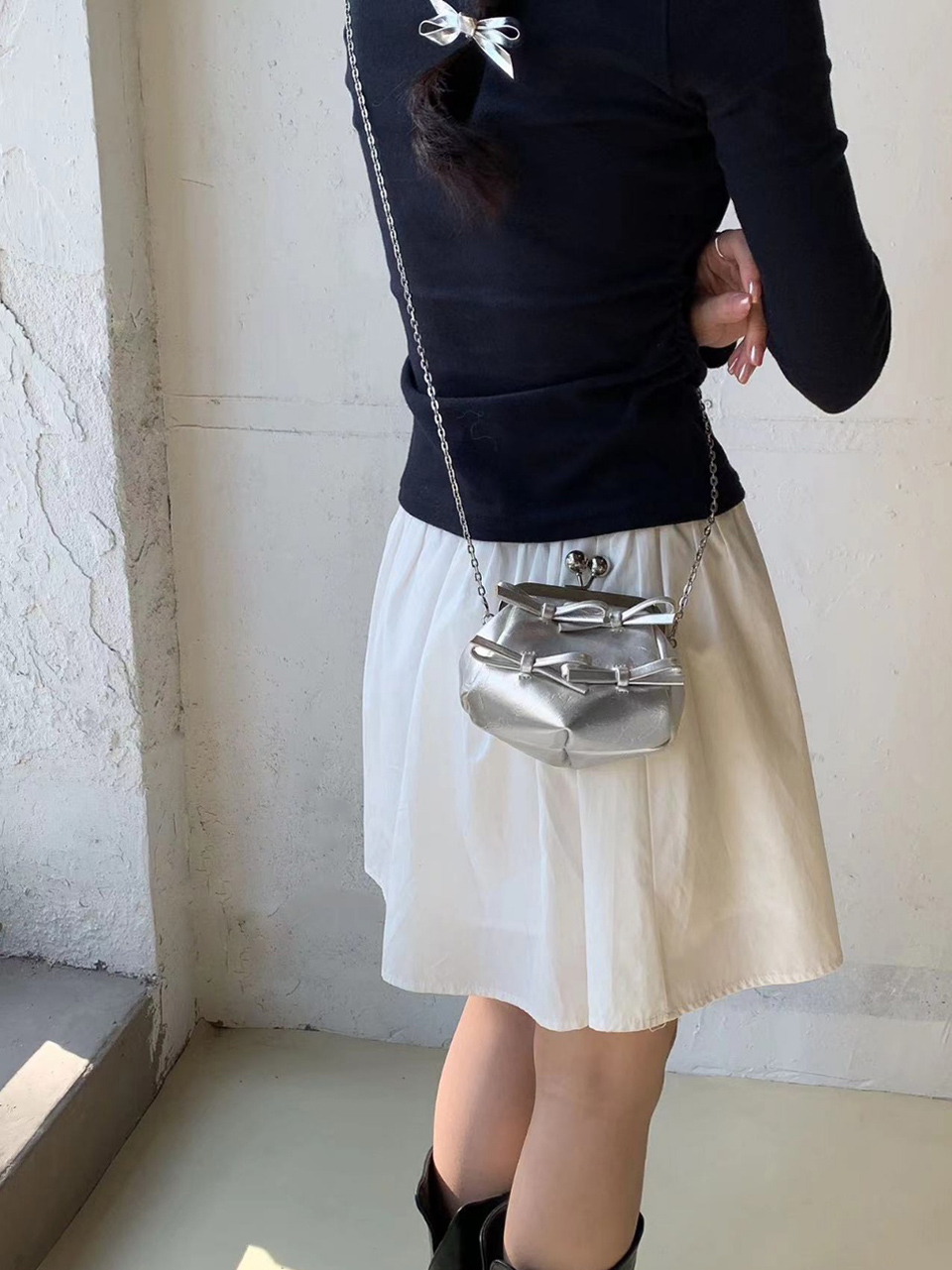 Ribbon 2-Way Chain Mini Crossbody Bag (2 Strap Types)