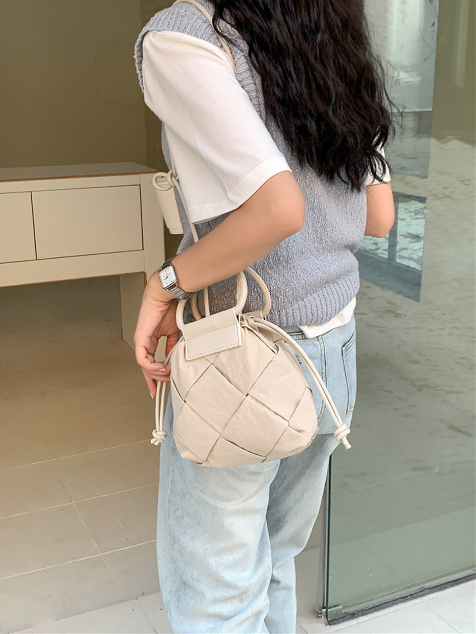 Quilted Nylon Mini Bucket Bag (4 colors)