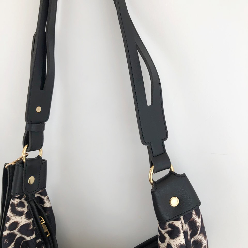 Leopard print zippered big shoulder bag