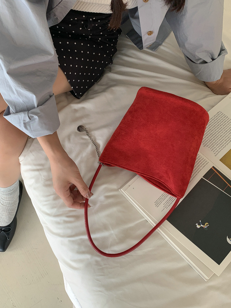 Suede Chain Mini Shoulder Bucket Bag