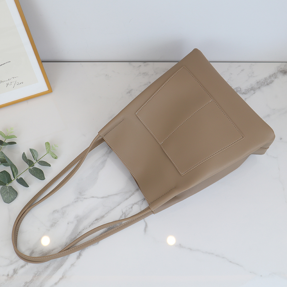 2-Pocket Square Leather Tote Bag/Shoulder Bag
