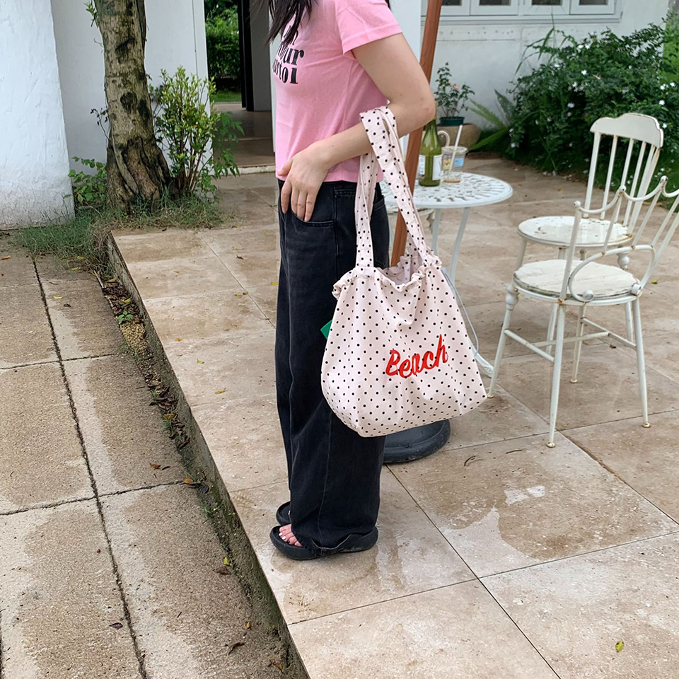 [3 colors] Dot Lettering String Bucket Bag