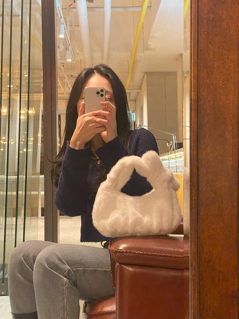 Suwanee Ribbon Fur Shirring Mini Tote Bag