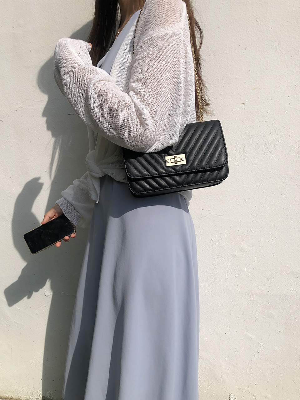 V-Quilted Mini Square Chain Bag