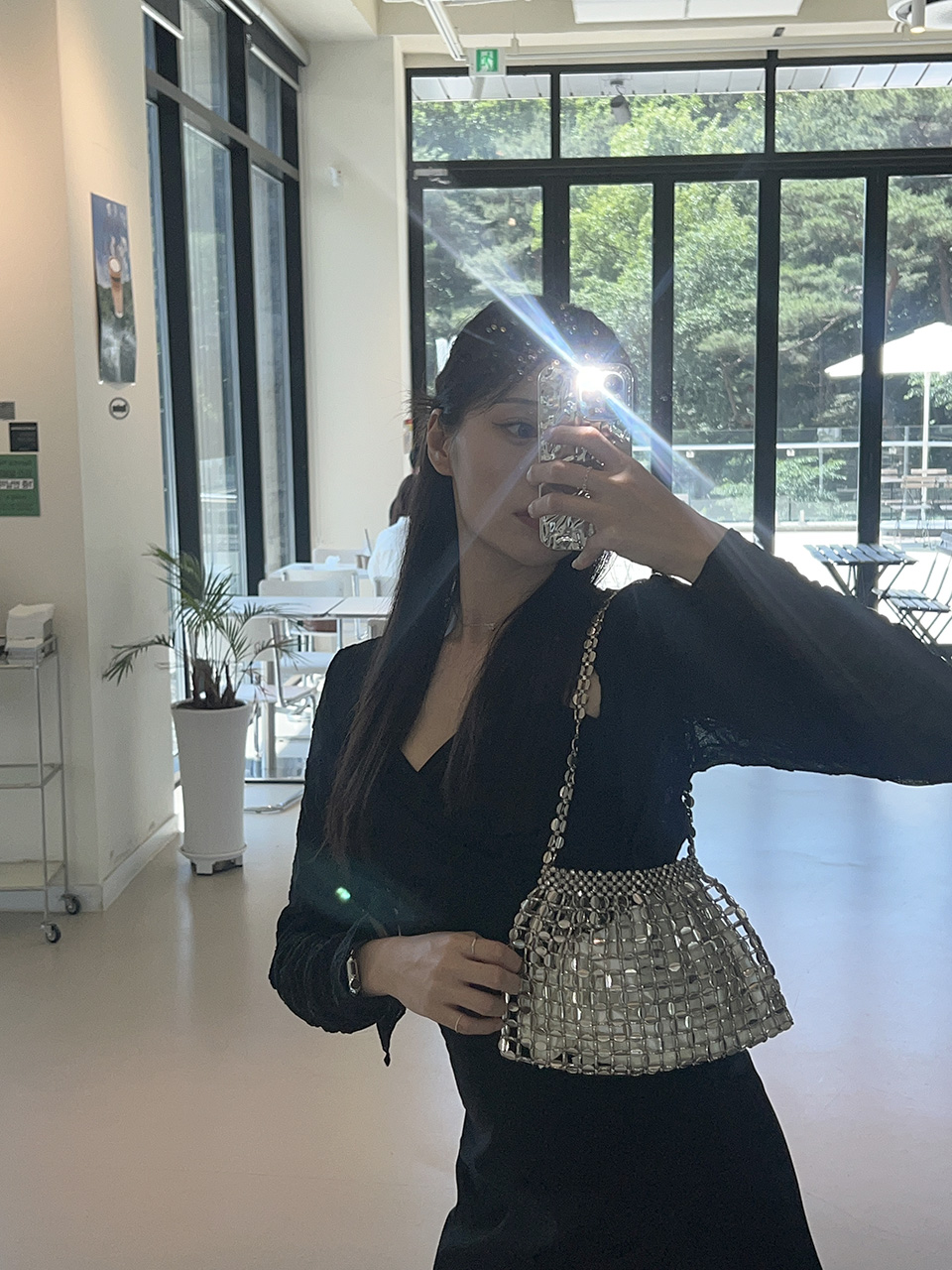 Metal Bead Net Mini Shoulder Bag