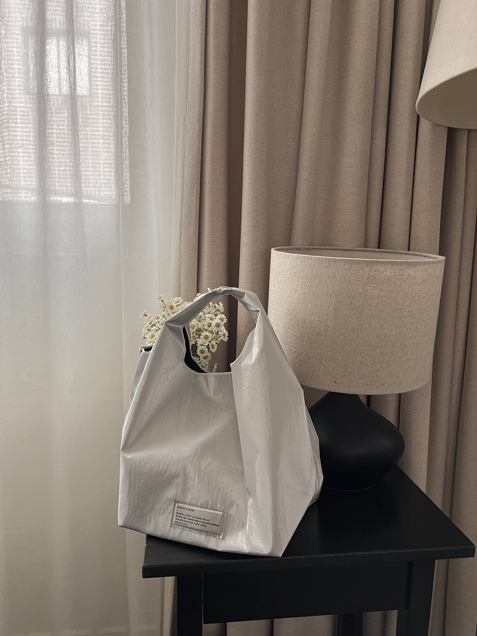 Glossy nylon mini tote bag