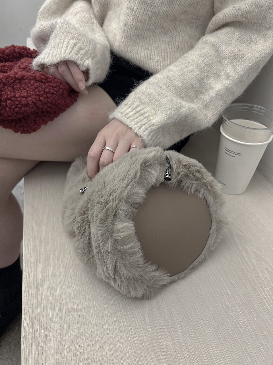 Eco-fur mini bucket bag/tote bag