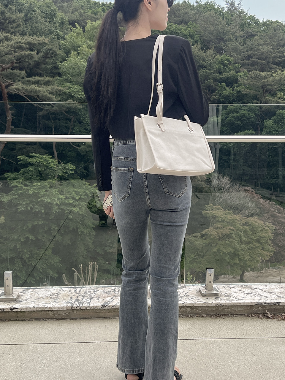 Leather canvas shoulder bag