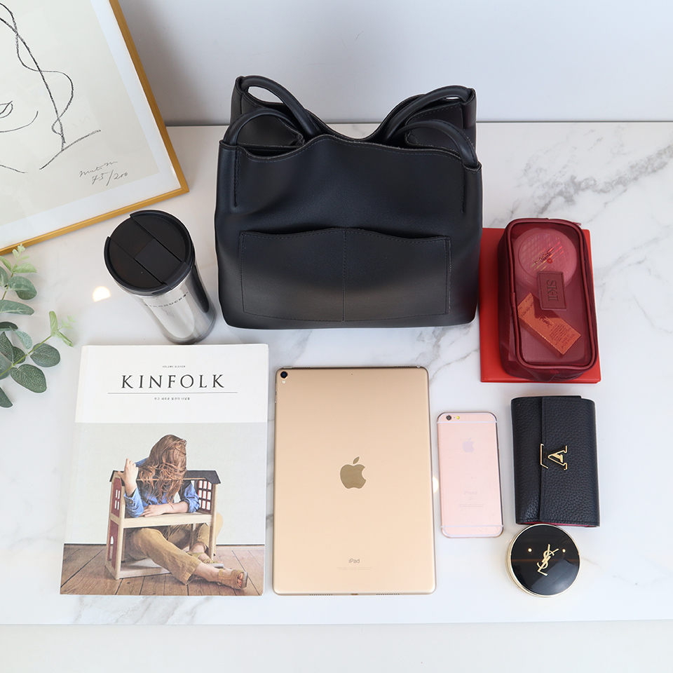 2-Pocket Square Leather Tote Bag/Shoulder Bag