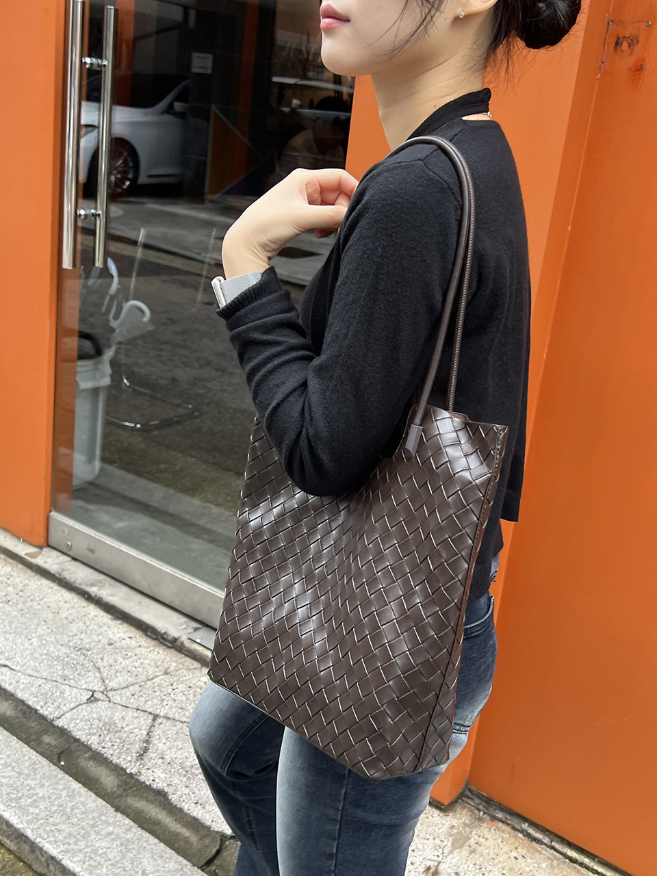 [Pouch Set] Classic Leather Square Tote Bag/Shoulder Bag