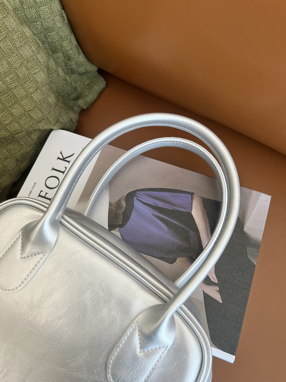 Tammy Square Glossy Silver Mini Tote Bag