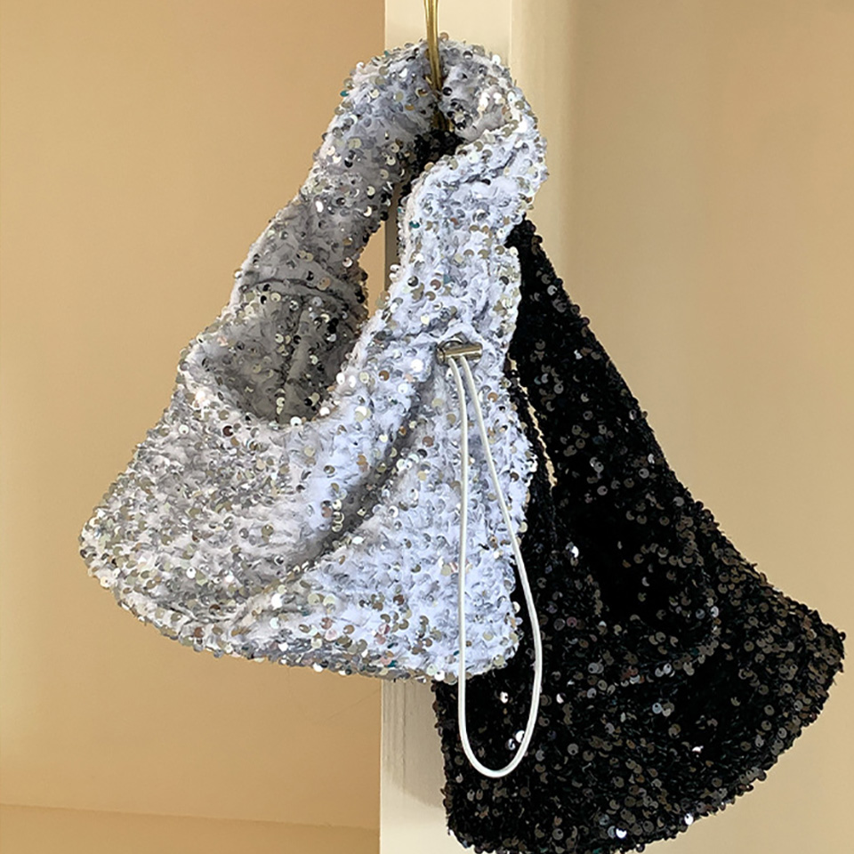 Bling Shirred Silver Mini Tote Bag