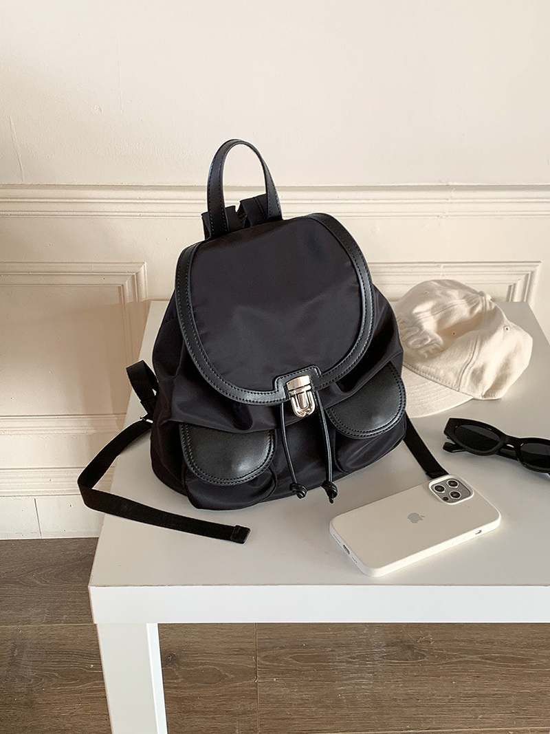 Buckle nylon string pocket daily backpack