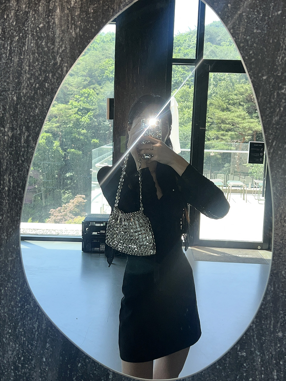 Metal Bead Net Mini Shoulder Bag