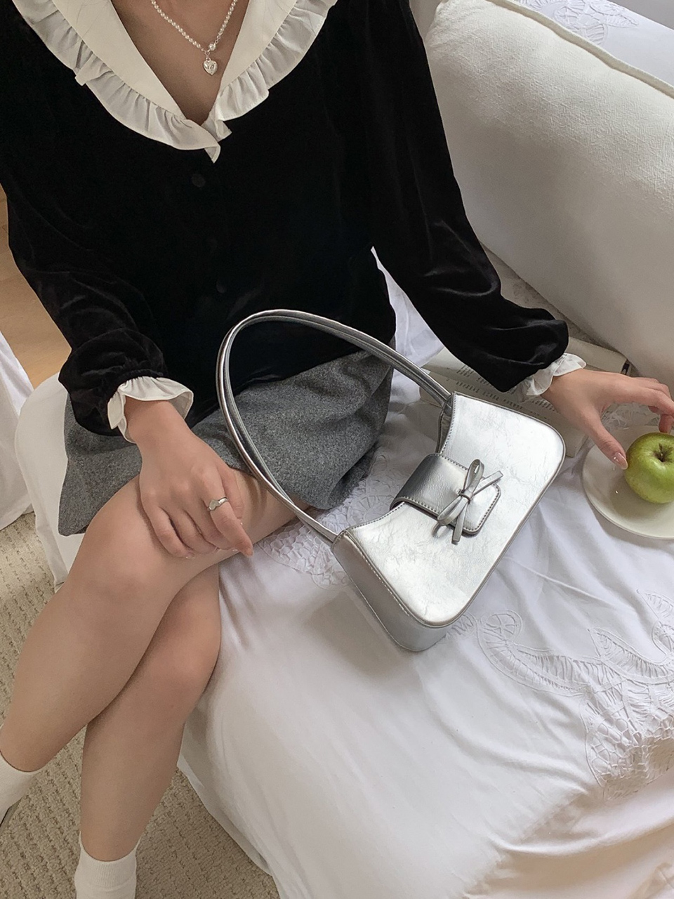 Ballet Core Ribbon Baguette Shoulder Bag