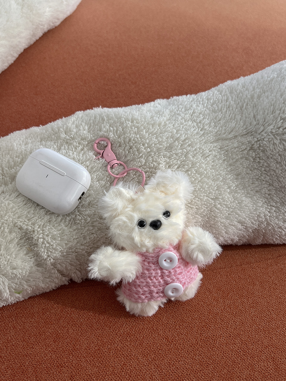 Knitted teddy bear button charm