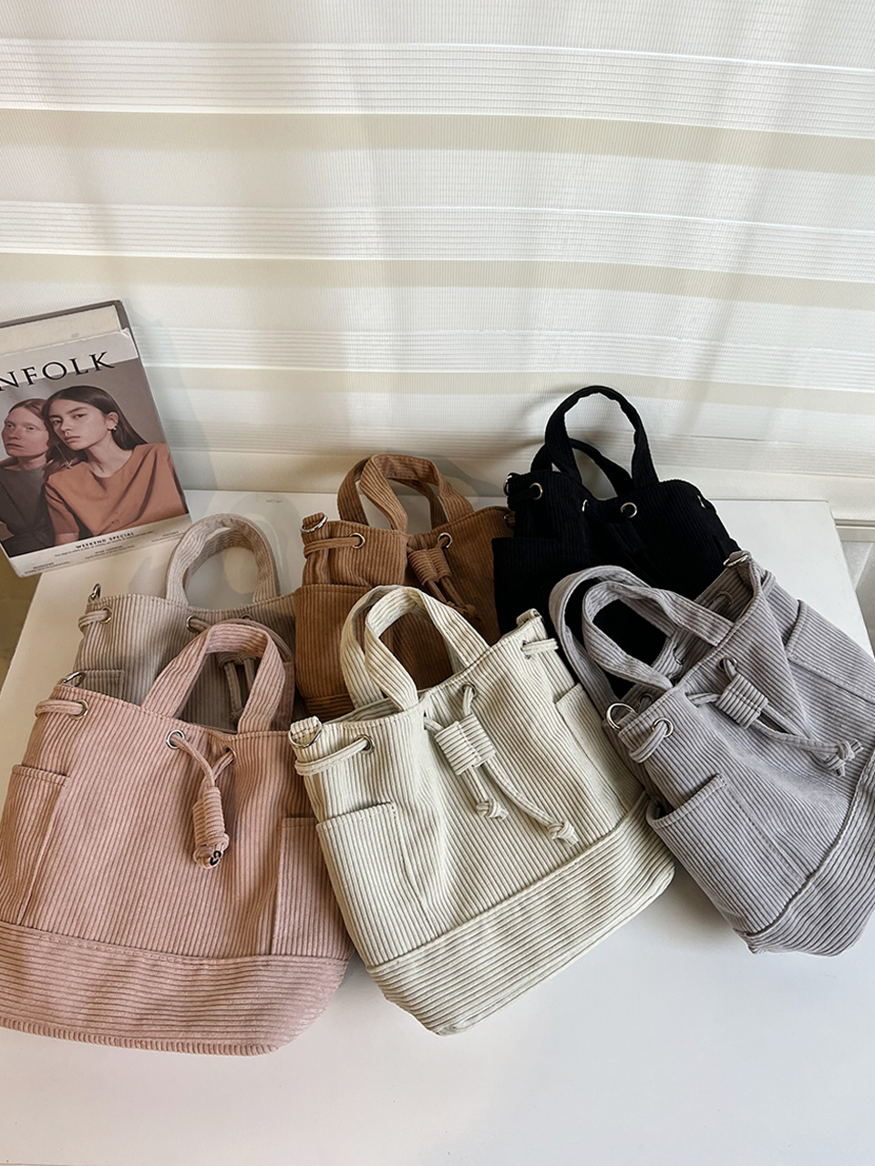 Corduroy Mini Bucket Bag, Bucket Cloth Eco Bag (6 colors)