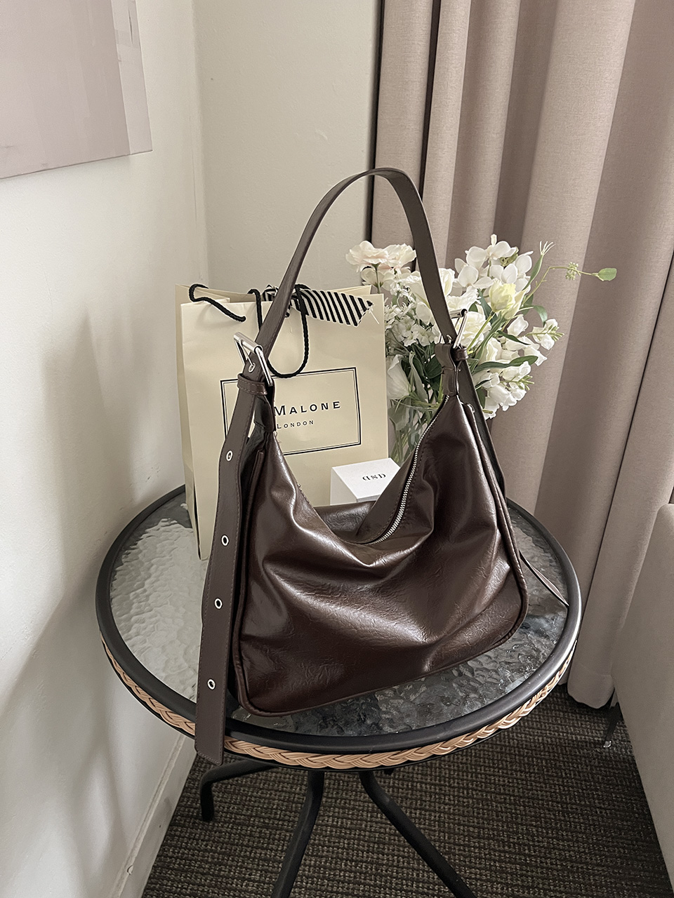 Leather Square Cross Hobo Bag