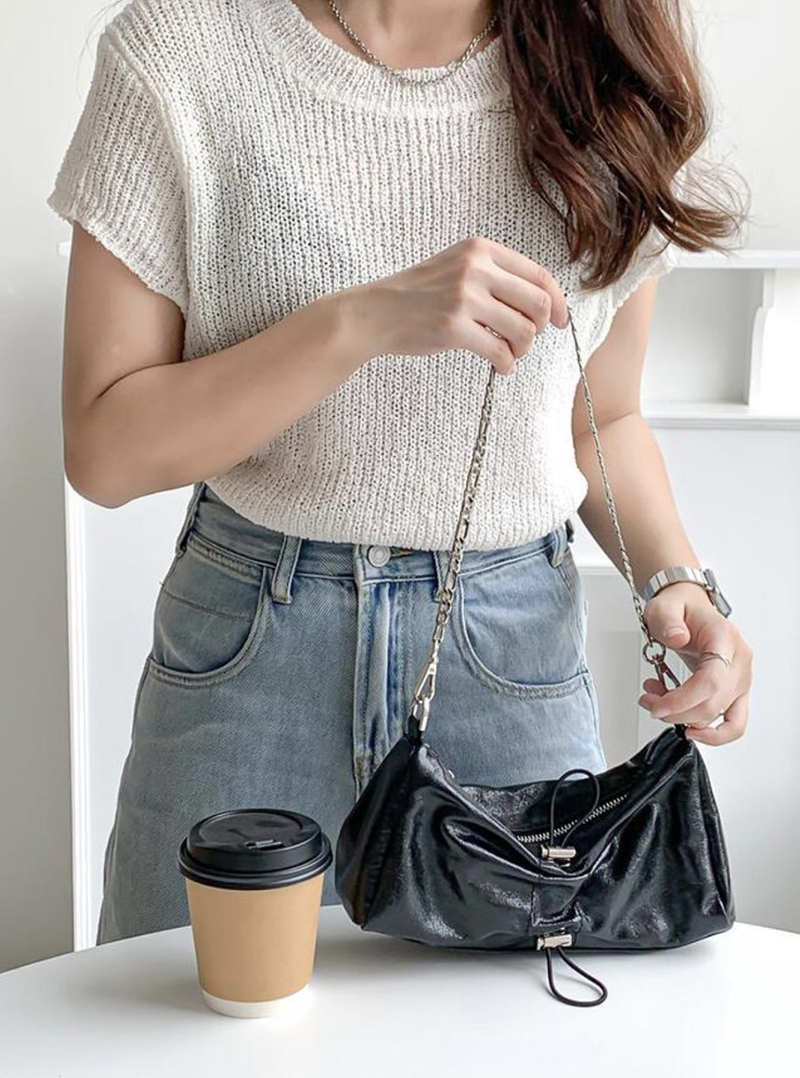 Monroe Cross Shirring Silver Mini Chain Bag